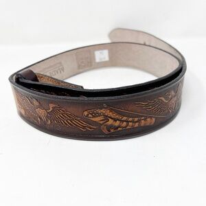 High Springs Leather Belt Size 34 Brown American Flag Eagle Engraved Mikey NEW